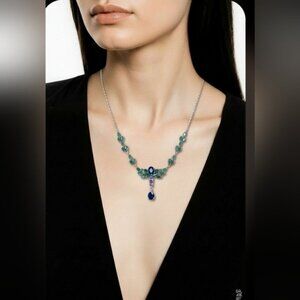 925 Sterling Silver Necklace 18" with Natural Sapphire, Emerald & Tanzanite Gems